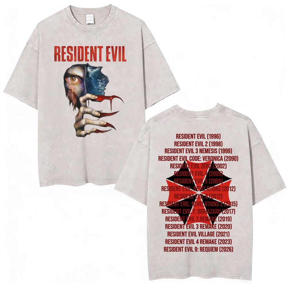 T-shirt Anime Édition Limitée Resident Evil Requiemm Vêtements pour Hommes Gothique Vintage Lavé T-shirts Hauts d'Été T-shirt à Col Rond Streetwear