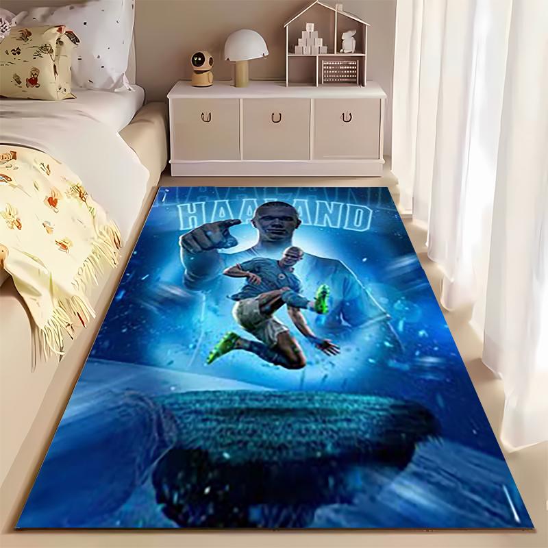 Sports Area Rug, Erling Haaland Man City Blue Pointing Action Poster, Fan Cave Decor, Non-Slip Mat