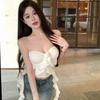 Summer Slim-fit White Flower Lotus Leaf Edge Chest Wrap Pure Desire Short Sleeveless Tube Top Backless Top Women