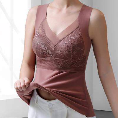 Kadın Termal Yelek V Yaka Kolsuz Dolgulu Kablosuz Alttan Giyme Üstleri Slim Fit Düz Renk Sıcaklık Kilitleme Kadife