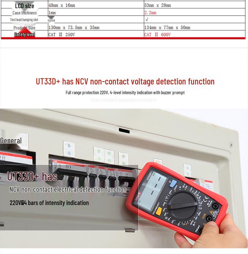 UNI-T UT33 Series Digital Multimeter: Enhanced Autoranging with Backlight and Burnout Protection.