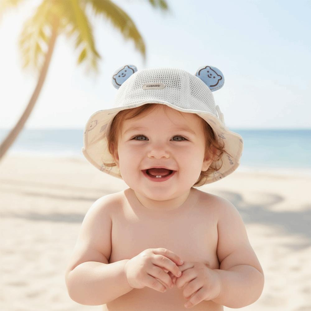 Bear Ear Infant Mesh Hat Cartoon Toddler Bucket Hat Adorable Children Fisherman Hat  Spring Summer