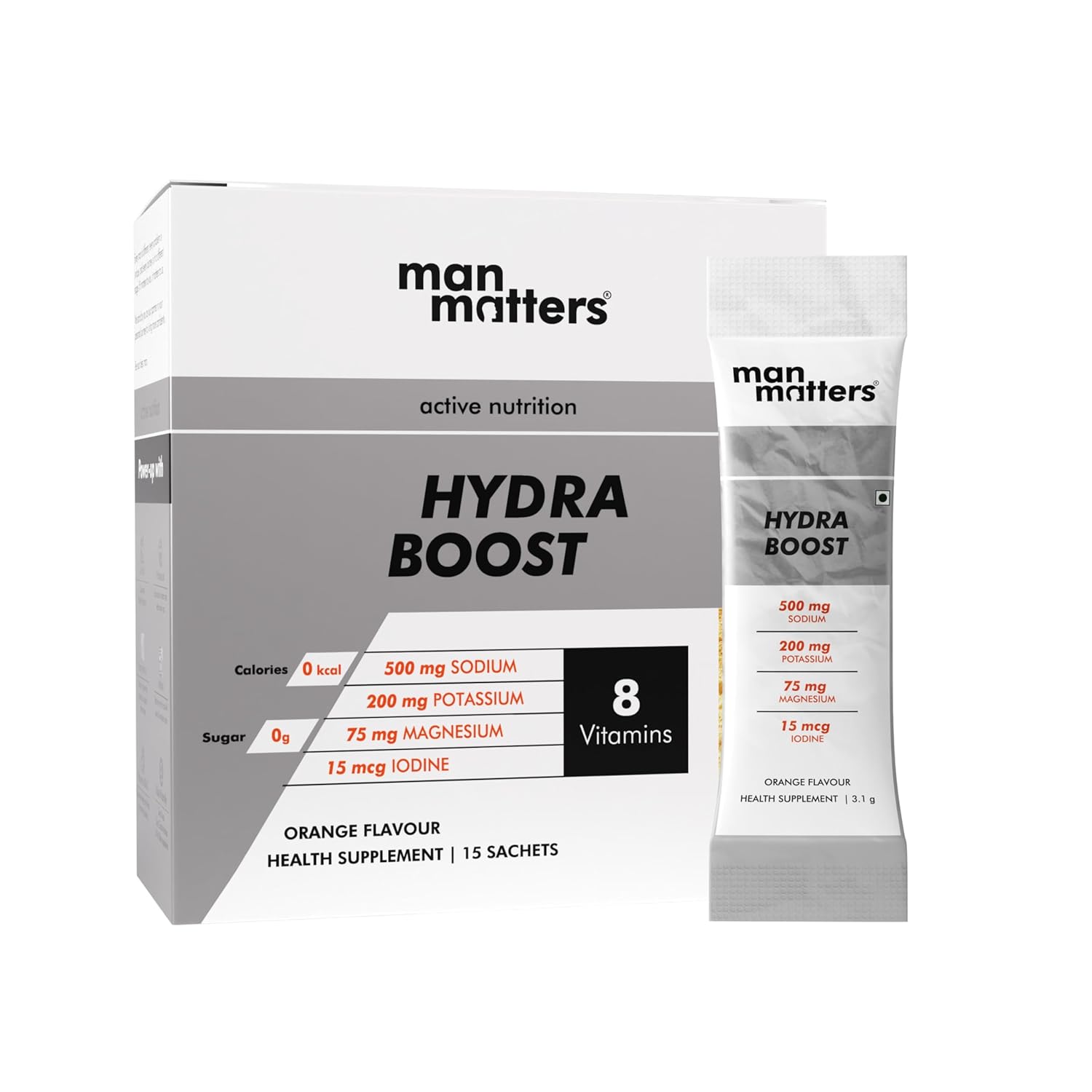 

Man Matters Hydra Boost Electrolyte Powder 15 Sachets | Sugar-Free Hydration & Energy Support