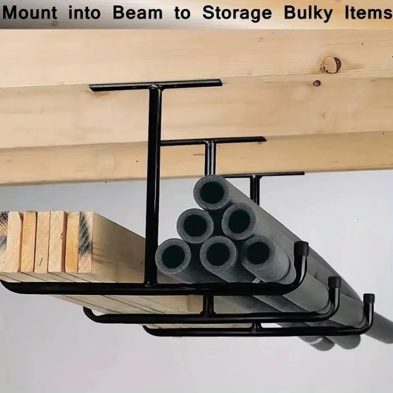 2pcs Metal T-shaped Hook Wall-mounted Display Rack Multifunctional Heavy Duty Ceiling Mounted Garage Storage Hook Organizer Tool