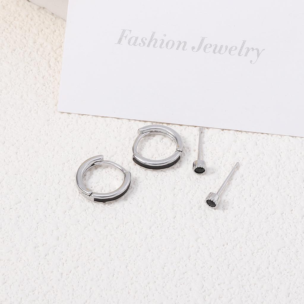 Korean Version Niche Simple One Two Wear Geometric Round Stud Earrings, Versatile Black Line Fashion Commuter Trend Earrings