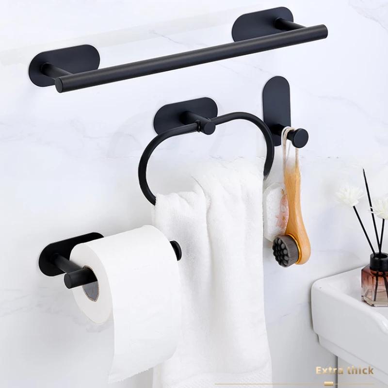 No Drilling White/black/gold/silver Bathroom Accessories Sets Toilet Tissue Roll Paper Holder Towel Rack Bar Rail Ring Robe Hook