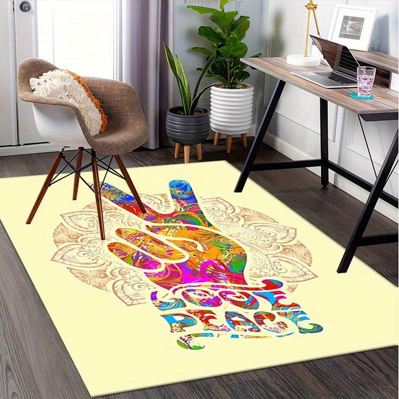Office Carpet: Colorful Peace Sign Design with Intricate Patterns Perfect for Sofa Protectio