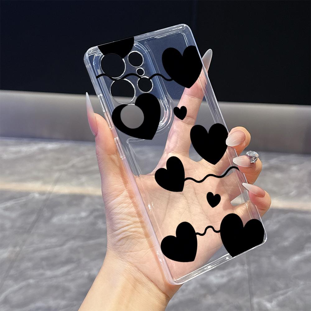Black Heart Balloons on Strings Case for Samsung Galaxy S26 S25 S24 S23 S22 S21 S20 FE Plus Soft TPU Slim Fit Shockproof Cover