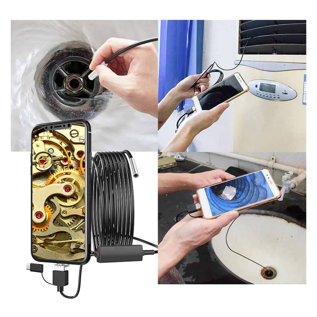 3 v 1 pro mobilní telefon s Androidem typu C, objektivem 3,9 mm s vysokým rozlišením, vodotěsný endoskop(5m kabel )