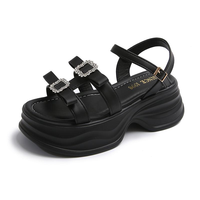 

Platform sandals women s 2025 summer new bow design soft sole with skirt Roman sandals versatile single shoes 40 чёрный