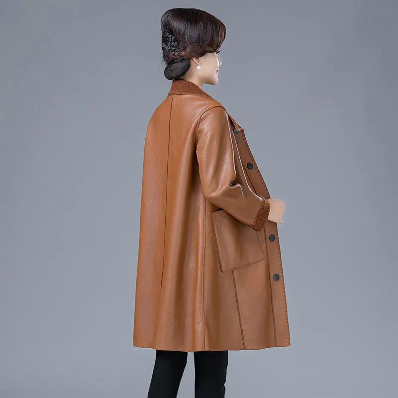 Vinter mote skinnfrakk for kvinner Lammepels pluss fløyelsfortykning Middels lang skinnfrakk i stor størrelse