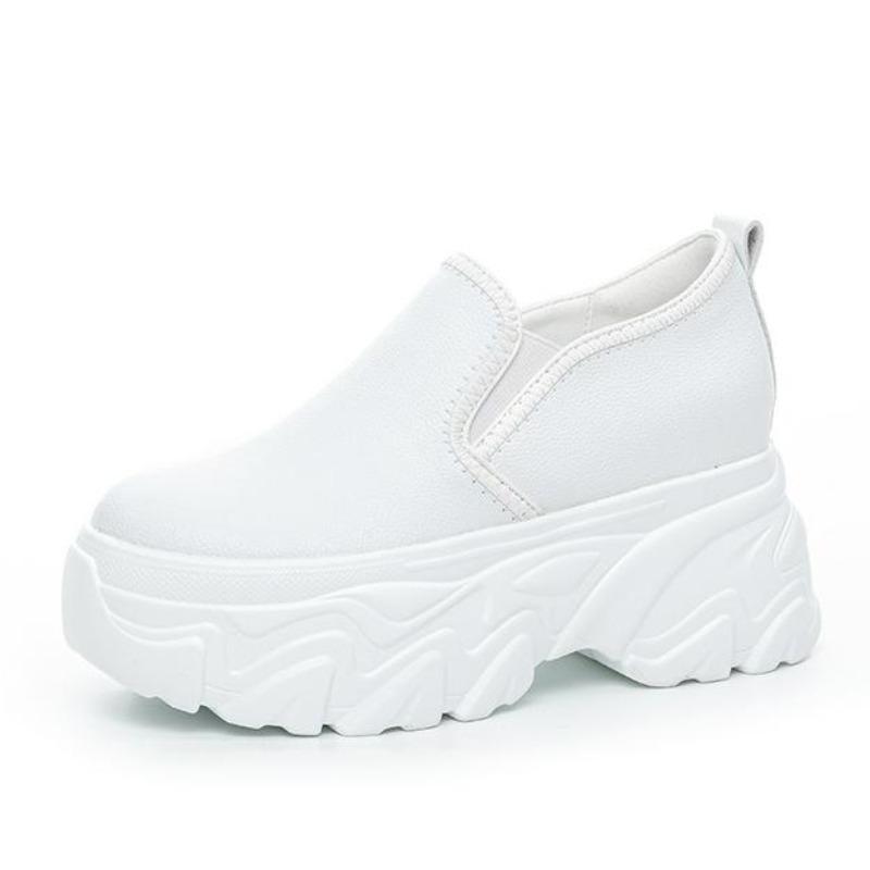 Fashion 9CM Genuine Leather Platform Sneakers for Women White Shoes Wedge Chunky Loafers Shoes Footwear Female Slip On Slipony Shoes