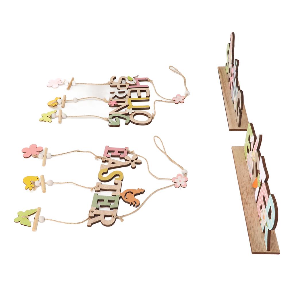 4PCS Easter Wooden Hanging Decorations Rustic Style for Easter Spring Holiday Home Coffee Shop Bakery Farmhouse Window