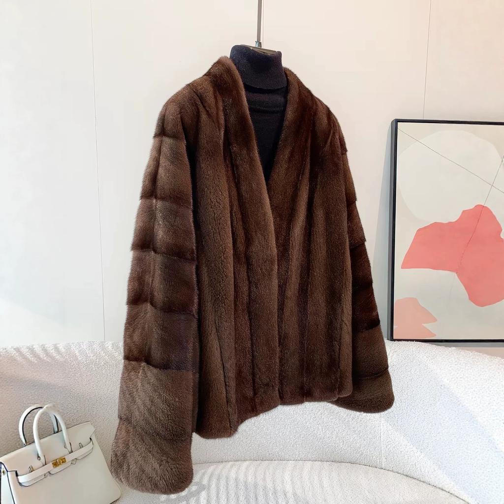 New imported velvet little female mink full pumping mink coat women's stand-up collar loose mink fur coat