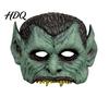 Green Vampire Mask Halloween Mask Half Face with Pointy Ears & Sharp Teeth Retro Comfortable Horror
