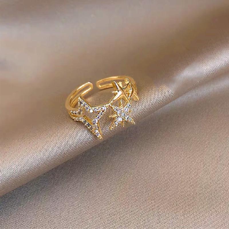 Adjustable Copper Zircon Star Ring for Women - Trendy Temperament Index Finger Jewelry