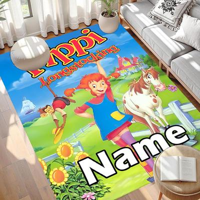 Custom Name Personalized Pippi Longstocking Print Carpet, Versatile Home Decor Rug, for Playroom, Apartment, Balcony, Entryway, Hallway Gift
