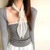 Wave Point Flower Silk Scarf Vintage Plaid Scarf Women's Spring New Collection Neck Strap Korean Small Scarf Decorative Muffler