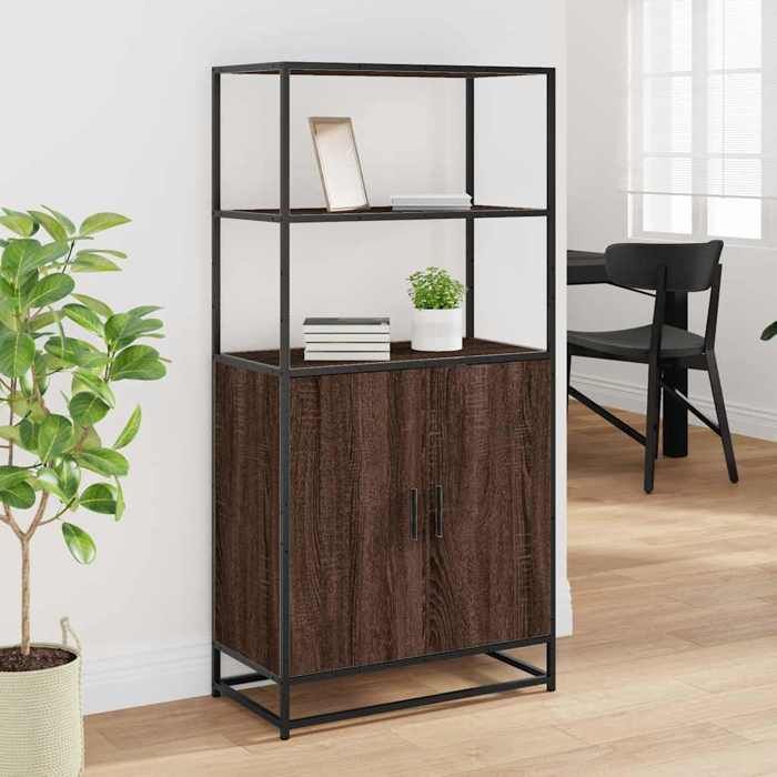 VidaXL Buffet haut chêne marron 68x35x139 cm bois d'ingénierie métal, armoire latérale, armoire de rangement haute, vitrine 849053