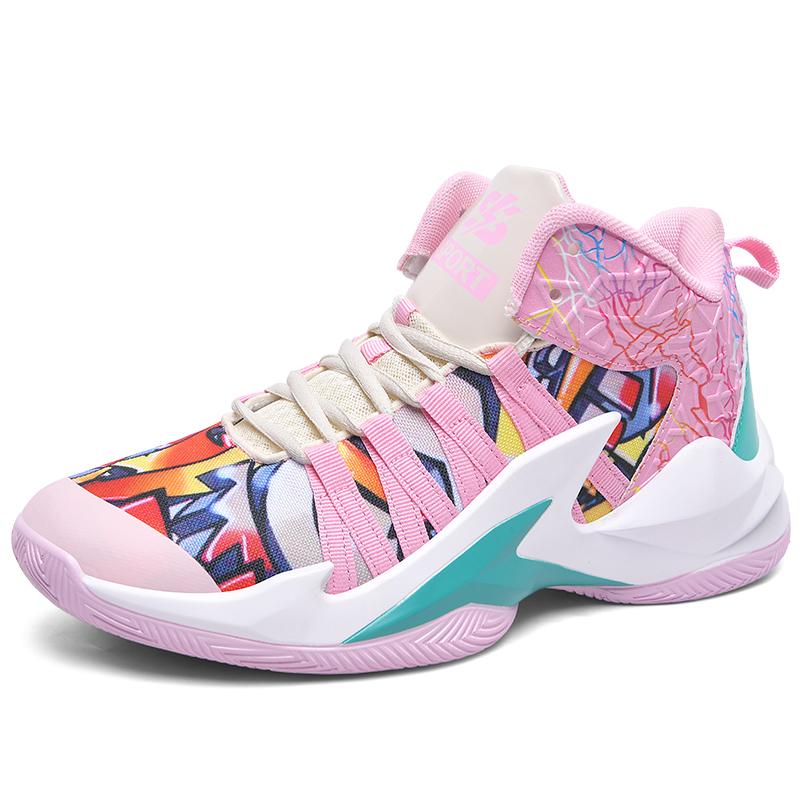 Pantofi de baschet pentru bărbați, roz la modă, cu graffiti, pantofi sport cu imprimeu, pantofi de baschet pentru bărbați, cu gleznă înaltă, antiderapanți, chaussure basket