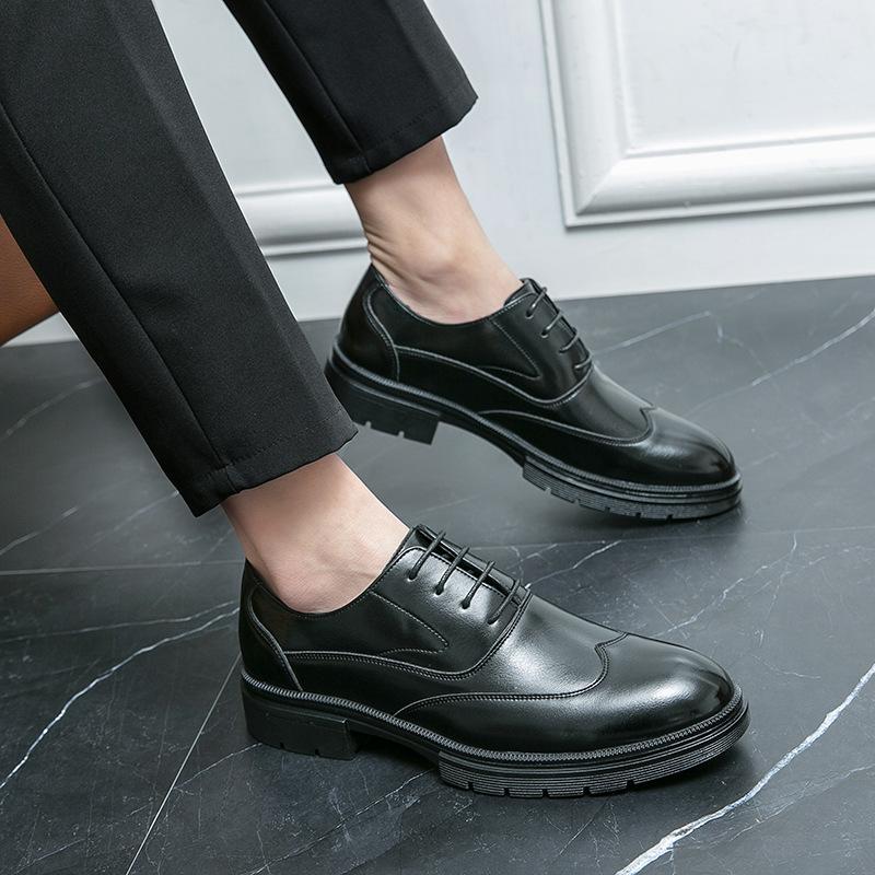 Men's Shoes Business Dress Platform Heightening Leather Shoes Lace-up 38-46 British Groom Wedding Shoes