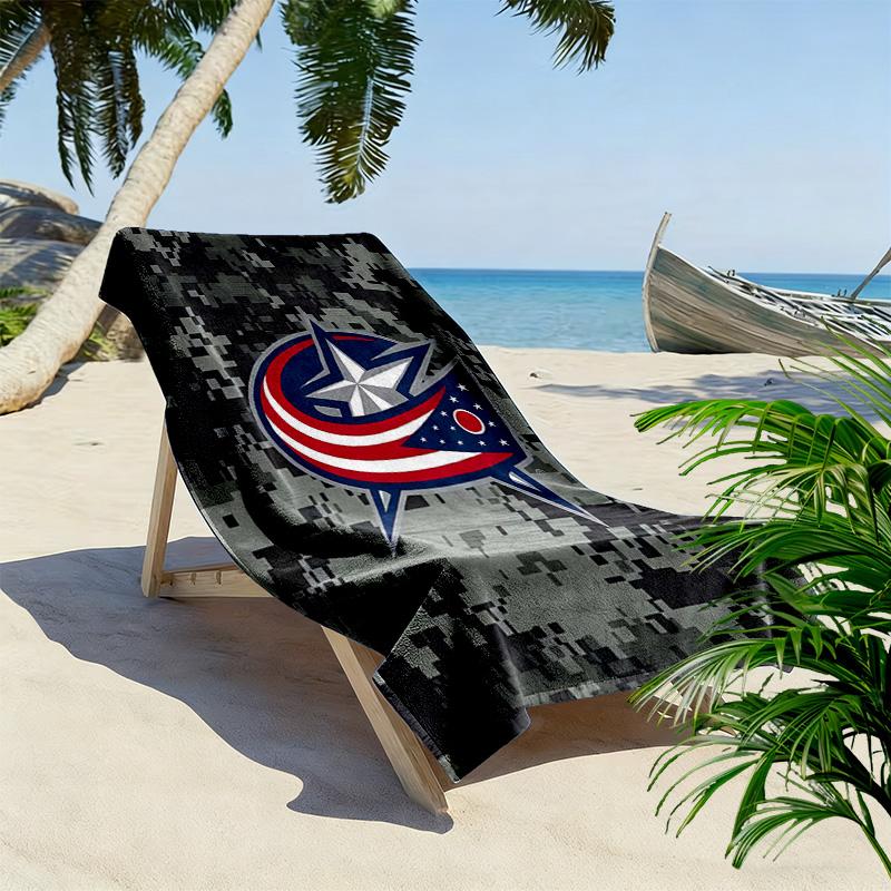 Columbus Blue Jackets Print Beach Towel, Large Soft Quick Dry Towel for Beach Camping Swimming