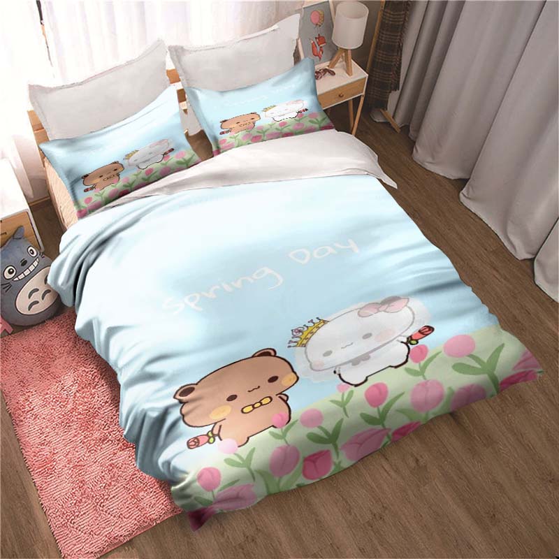 Bubu Dudu Kreslený roztomilý medvídek Kawaii Vánoční dárková sada ložního povlečení Dvojitý King size povlak na přikrývku a povlak na polštář Sada dětských povlaků na přikrývku