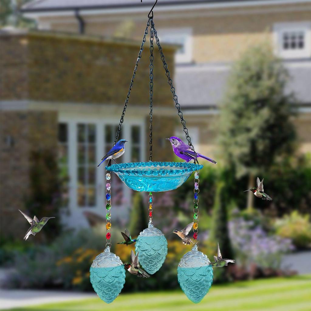 Bird Bath With 3 Pots Glass Water Bowl Backyard Hummingbird Feeders Bath For Yard Pathway Patio Lawn Balcony Porch Deck Outdoor