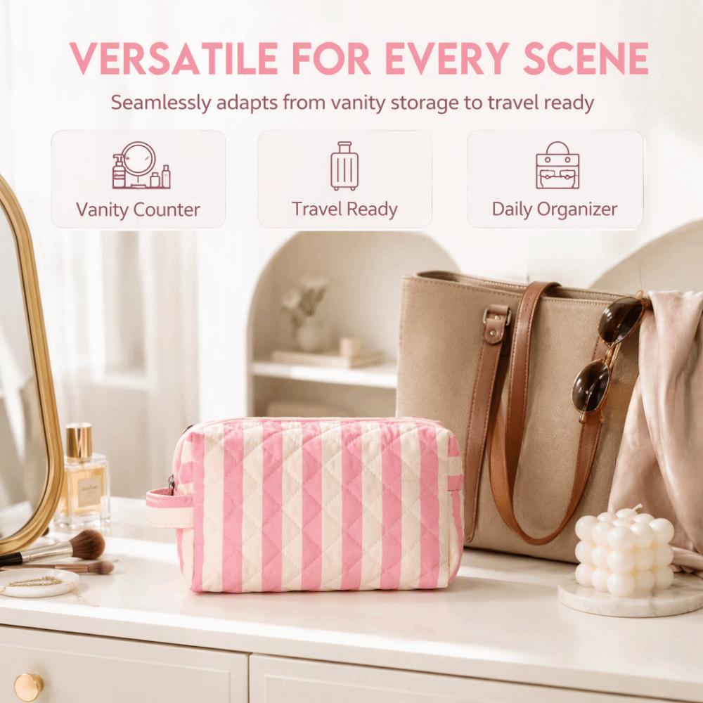 Striped Cosmetic Bag Large Capacity Travel Pouch Reusable Toiletry Pouch Daily Use