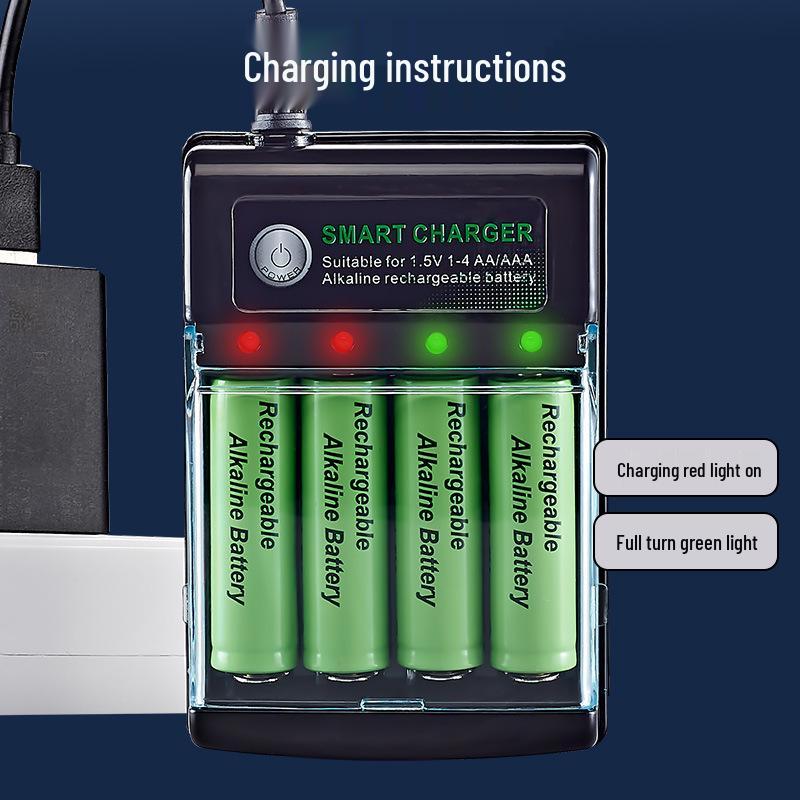 USB Charger for 1.5V Alkaline Rechargeable AA & AAA Batteries, 4-Slot Independent Charging Dock
