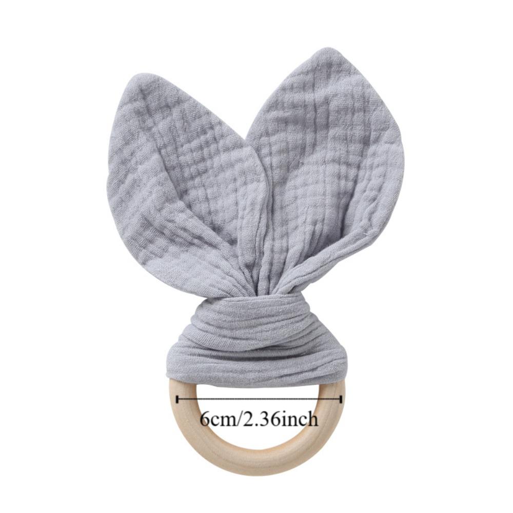 Soft Baby Wooden Hand Grasp Toy Natural Wooden Sensory Toy Newborn Teething Ring Bracelet Rattle Rabbit Ears Chewing Appease Toy