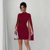 European and American Women's Ribbed Chiffon Cape Bodycon Dress