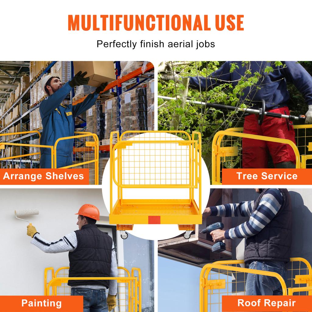 SucceBuy 1200lbs Forklift Safety Cage Folding Security Platform with Lockable Swivel Wheels Holds 1 to 2 Adults for Aerial Work