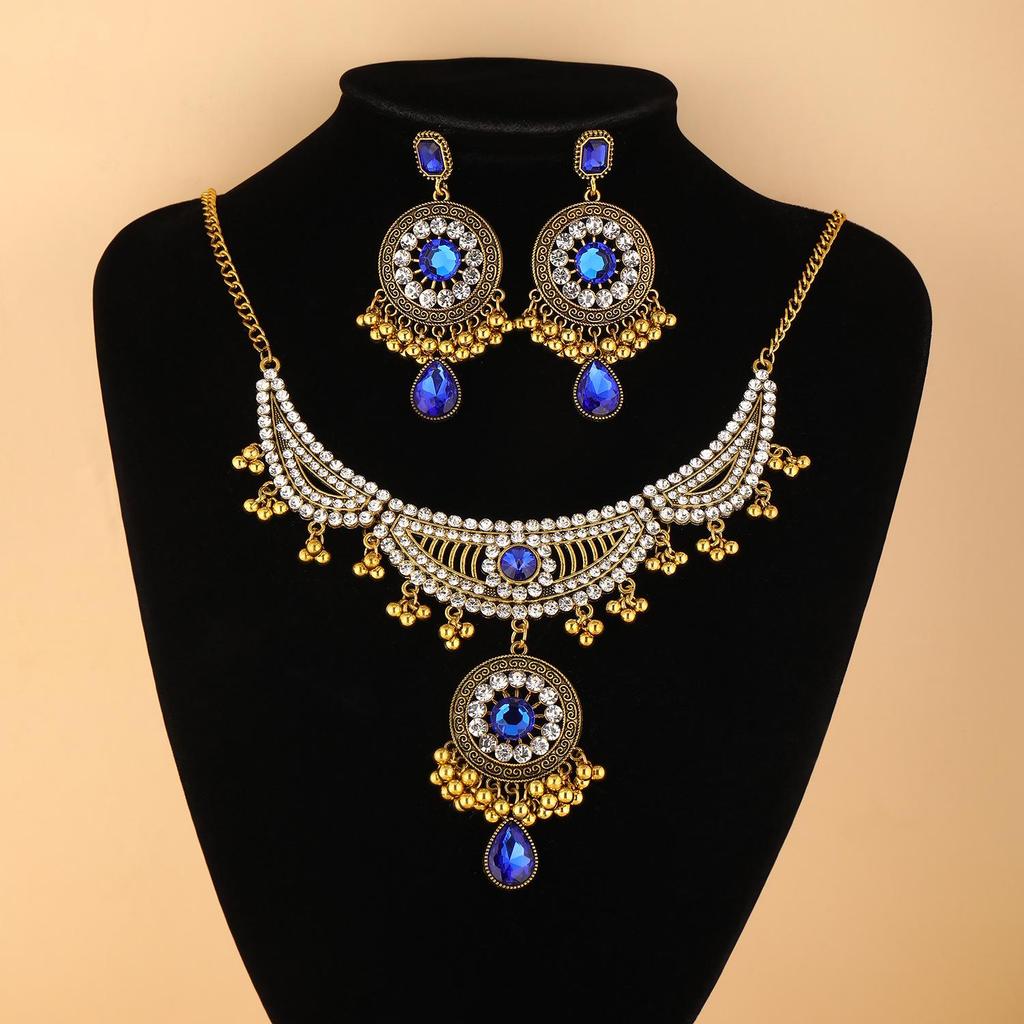 Vintage Ethnic Rhinestone Necklace & Earrings Set