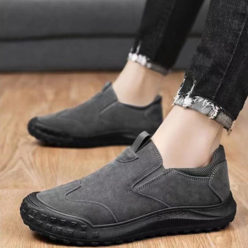 Men Sneakers Retro Suede Leather Casual Shoes Non Slip Driving Shoes For Men Slip On Loafers Low-Top Safety Work Shoes