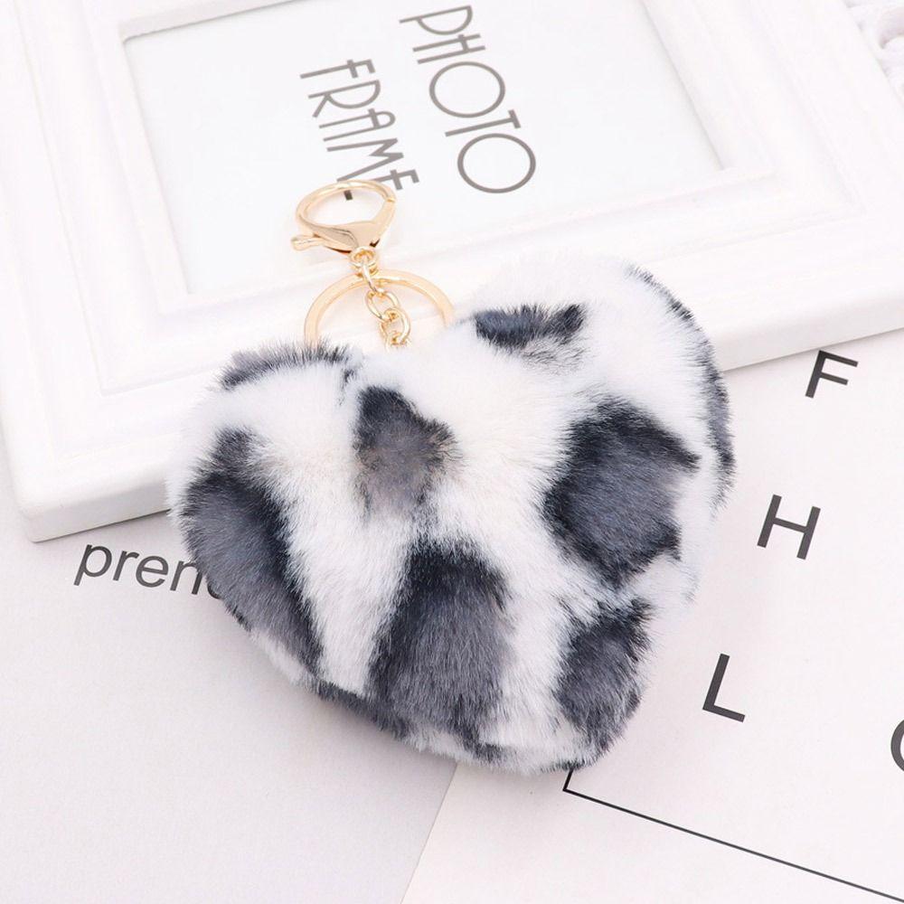 2Pcs Multicolor Plush Keychain Leopard Pattern Keyring Adorable Peach Heart Pendant Keychain  Key