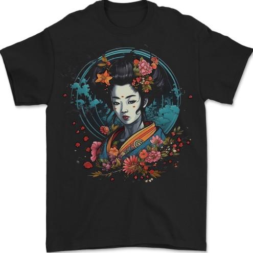 Geisha Girl With Flowers Fantasy Mens T-Shirt 100% Cotton S разноцветный