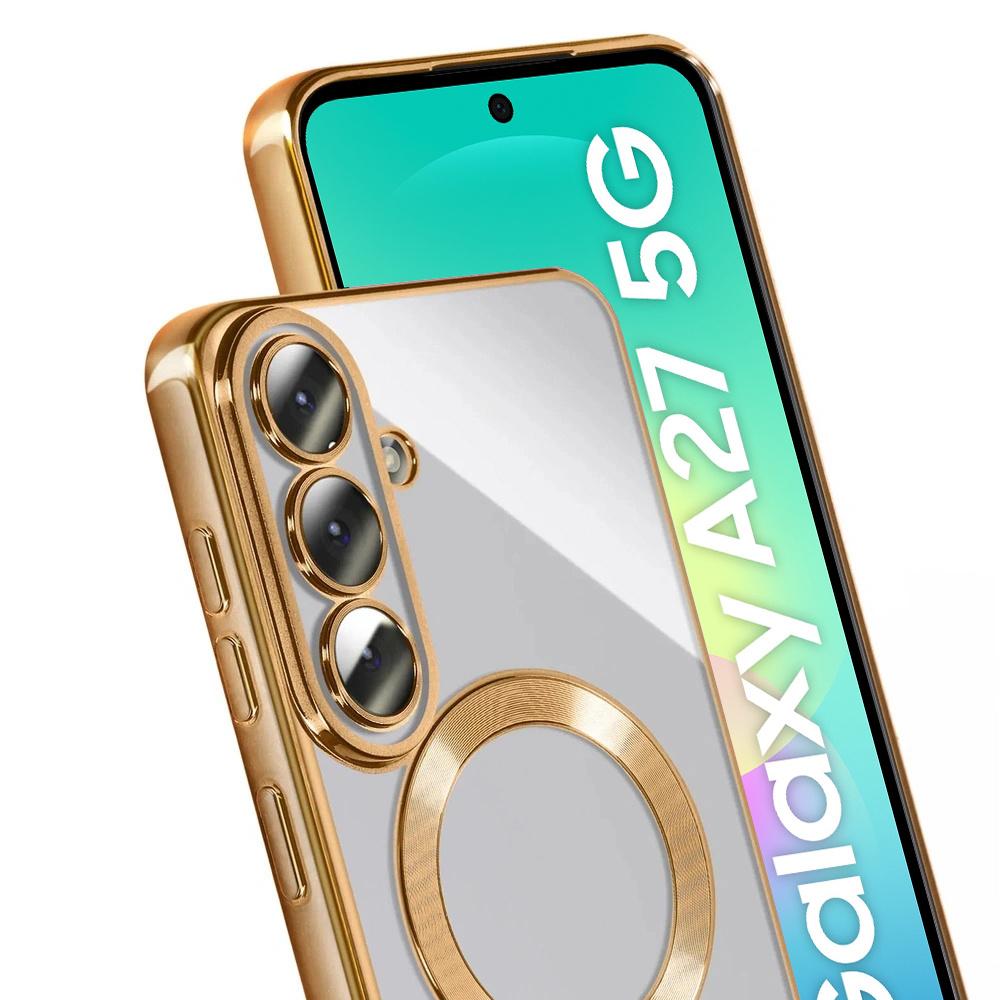 Transparent Case for Samsung Galaxy A27 5G, Electro MagSafe, Gold Frame