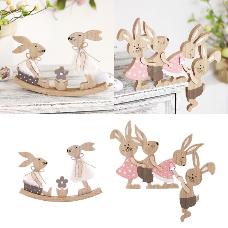 Osterhase Tür Wandbehang Ornamente Holzschilder Schild Ostern Bemalter Hasenanhänger Holzhandwerk Haus Osterdekoration