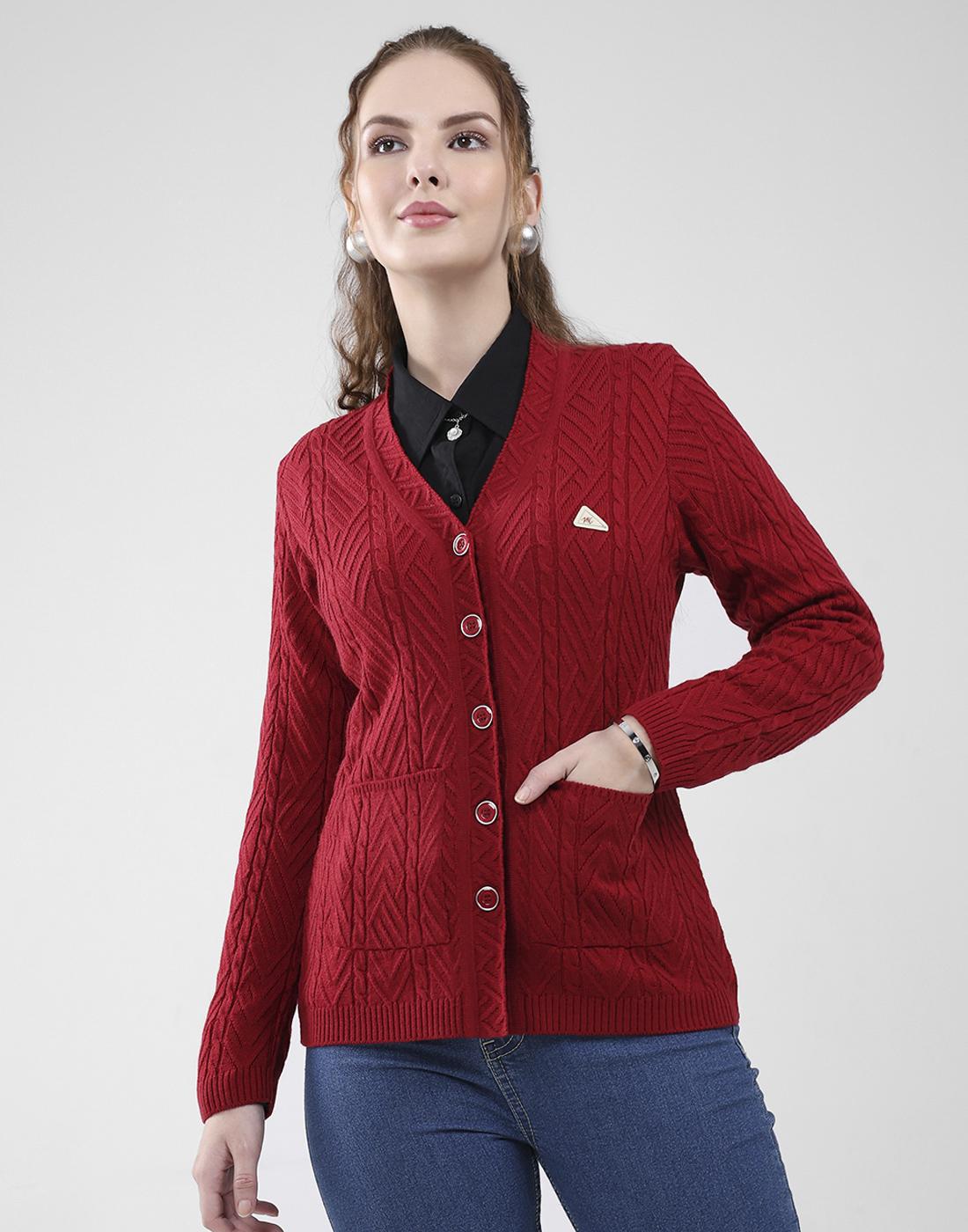 

Monte Carlo Women s V Neck Full Sleeves Cardigan M малиновый