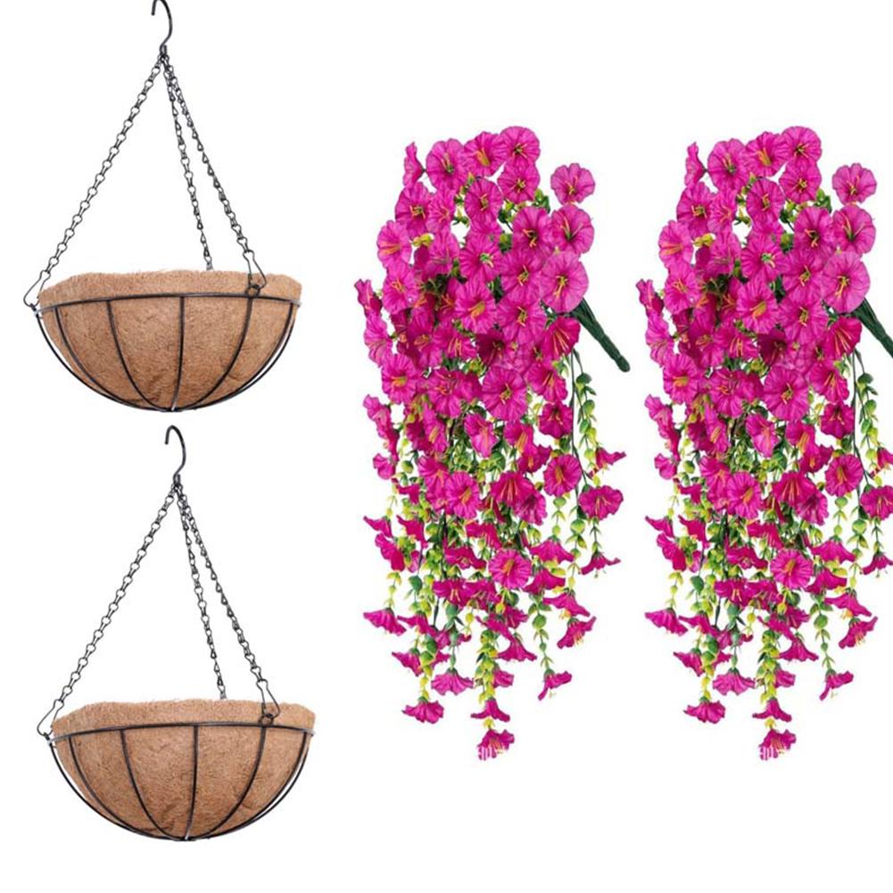 2/4Pcs UV-Resistant Artificial Flowers Morning Glory Eucalyptus Hanging Flower Plants Wedding Home Outdoor Garden Decoration