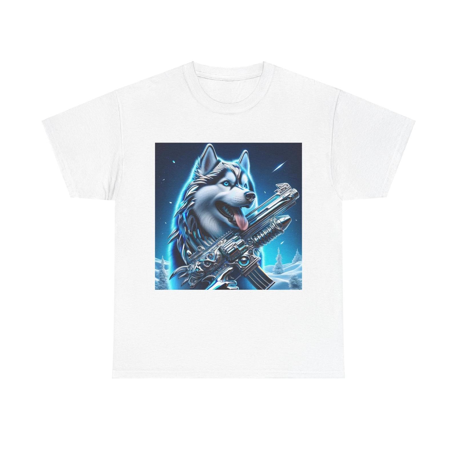 Unisex Adult T Shirt Chrome Siberian Husky Railgun Artwork 3XL