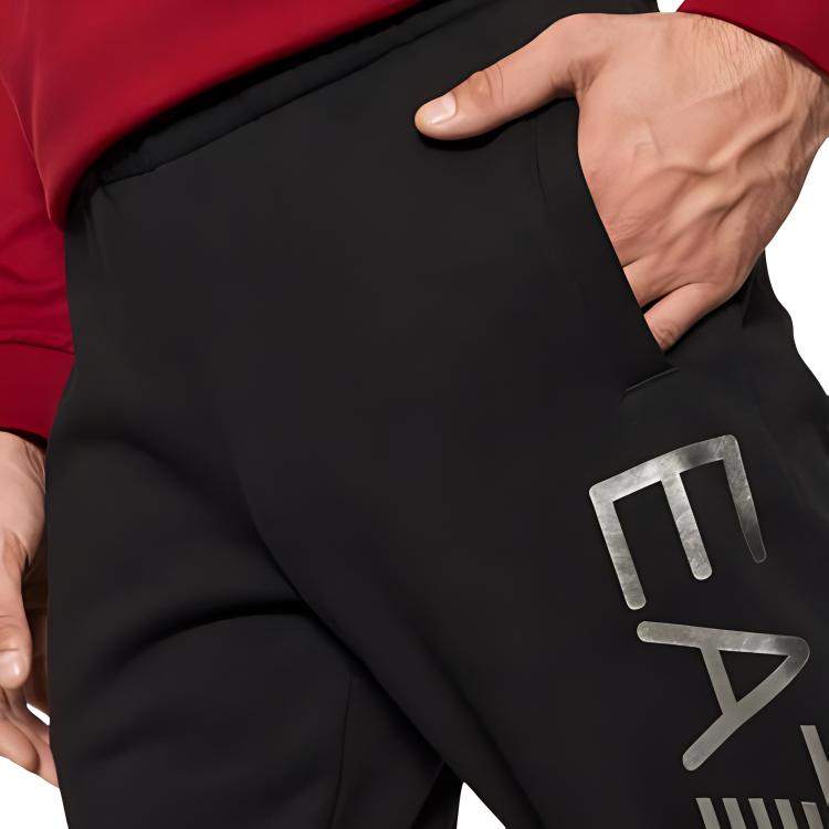 Emporio Armani EA7 Logo Print Elastic Waist Mid-Rise Tapered Knit Sports Pants Men bottoms Black 8NPPB5-PJ07Z-1205