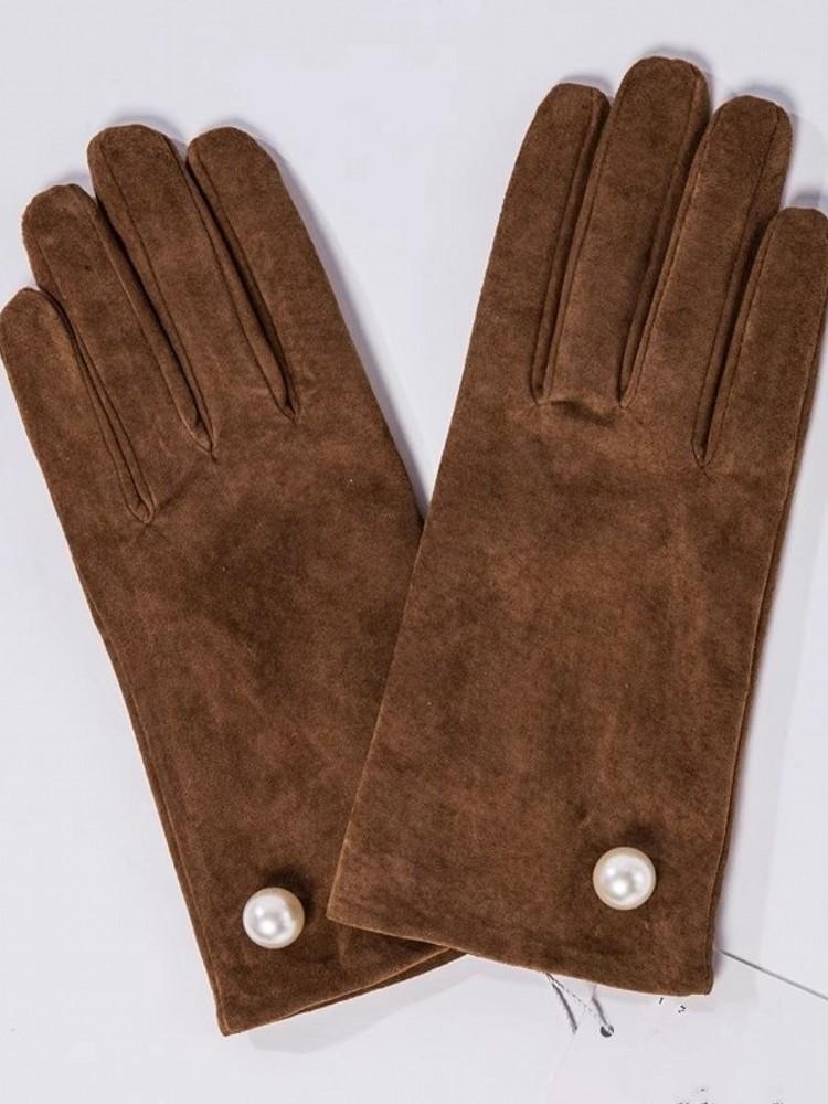 Elegant Women Pearls Sheepskin Genuine Leather Gloves Motorcycle Riding Gloves Female Accessories Mittens Autumn Winter Gloves