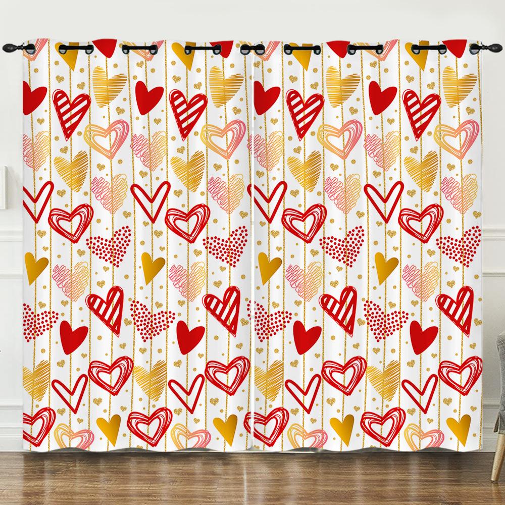 Curtains Full Screen Love Romantic 3D Digital Printing Blackout Curtain Punching