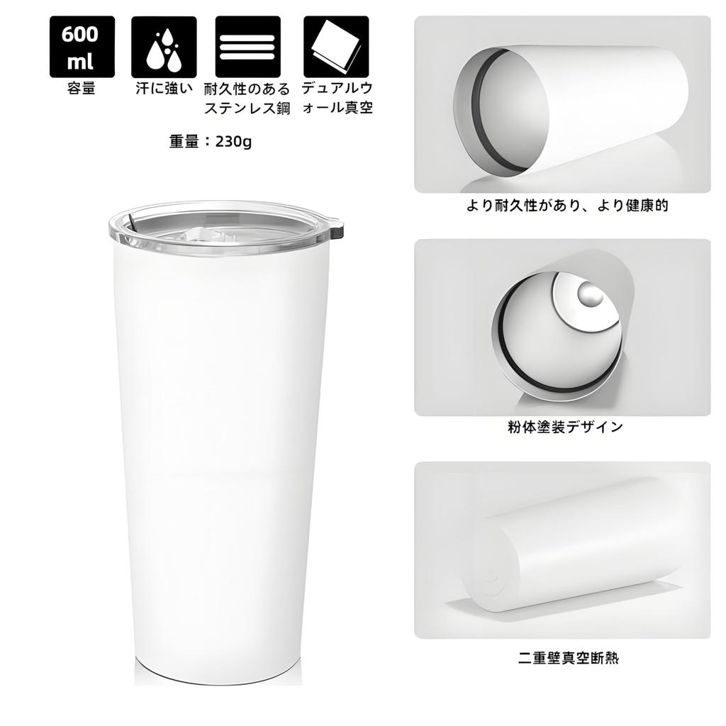 MYEEDA Stainless Steel Vacuum Insulated Coffee Tumbler with Lid, Spill-Proof, and Straw, 600ml Capacity, Large Capacity, Stylish Thermos-Style Coffee