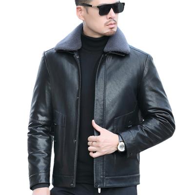 Lederjacke Herren Echtleder Daunenjacke Casual Plus Samtjacke Einfarbig Revers Abnehmbarer Liner Verdickte Jacke Wintertrend