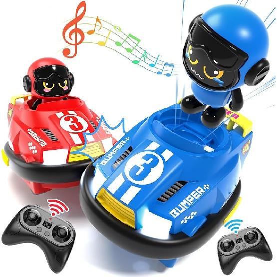 

2 Pack Cute Cartoon Remote Control Bumper Car for Toddlers-Mini RC Cars with Light & Sound & 360°Rotating-Race car Toys for 3 4 5 6Year Old Boys Red+Blue