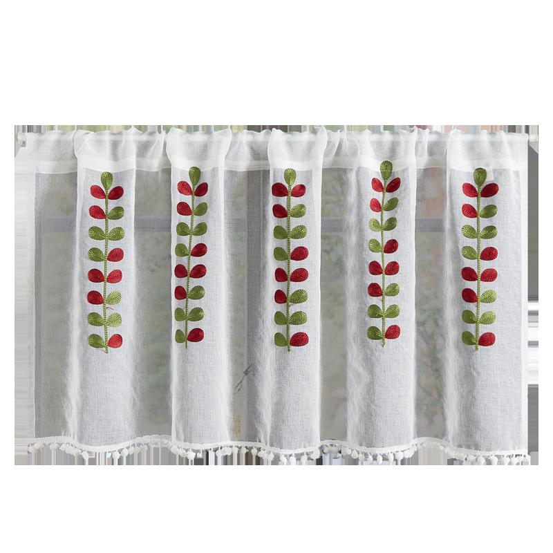 Double Layer High-End Embroidered Kitchen Cabinet Blackout Café Curtain
