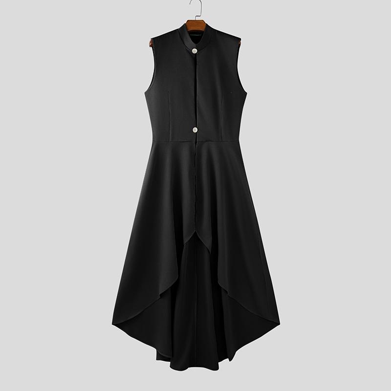INCERUN Men Sleeveless Button Cutout Irregular Ruffled Long Vest Cardigan Waistcoats